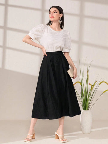 Mulvari Solid High Waist Flare Skirt