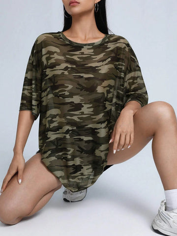 Camo Print Drop Shoulder Tee