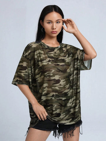 Camo Print Drop Shoulder Tee
