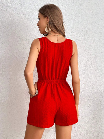 Button Front Knot Waist Romper