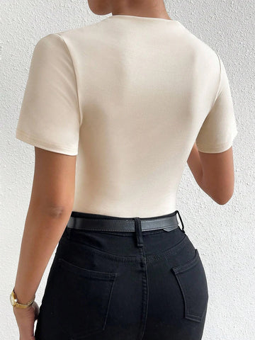 Solid Ruched Slim Fit Tee Bodysuit