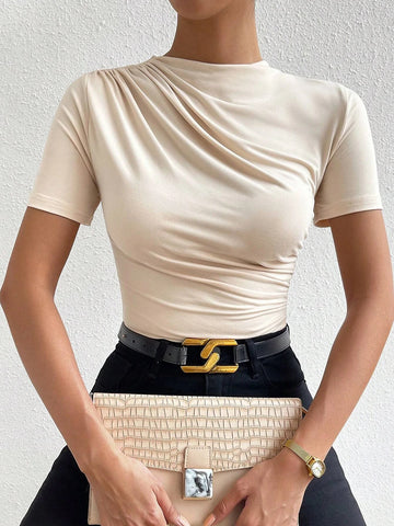 Solid Ruched Slim Fit Tee Bodysuit