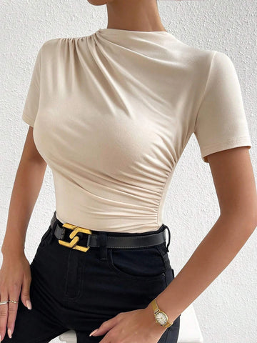 Solid Ruched Slim Fit Tee Bodysuit