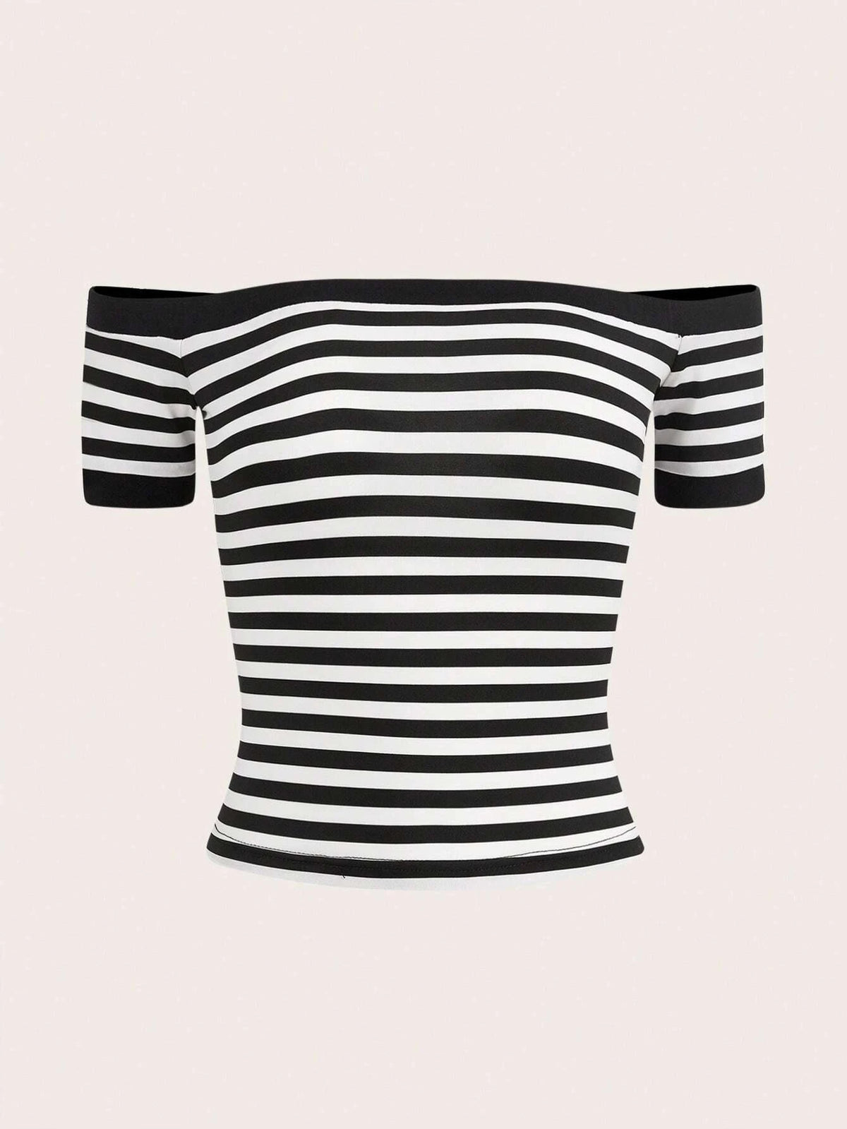 EZwear Striped Print Off Shoulder Tee