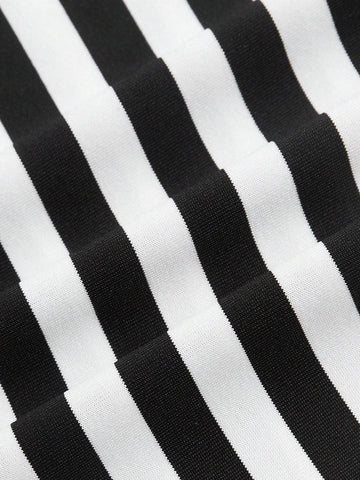 EZwear Striped Print Off Shoulder Tee