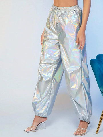 BAE Holographic Knot Waist Metallic Pants