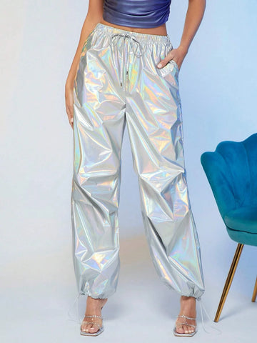 BAE Holographic Knot Waist Metallic Pants