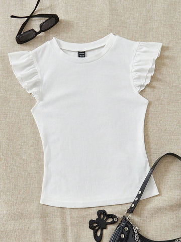 EZwear Solid Ruffle Trim Tee