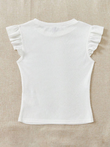 EZwear Solid Ruffle Trim Tee