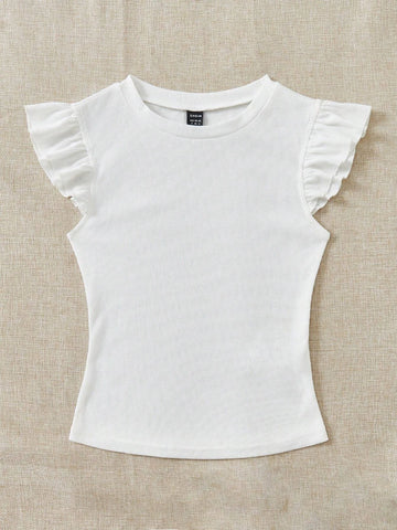 EZwear Solid Ruffle Trim Tee