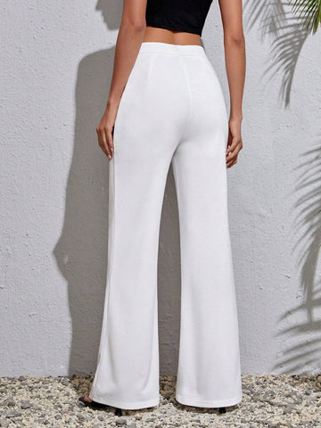 Tall Solid Stepped Waist Wide Leg Pants