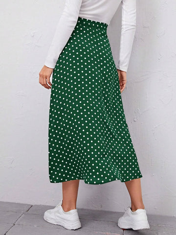 EMERY ROSE Polka Dot Split Thigh Skirt