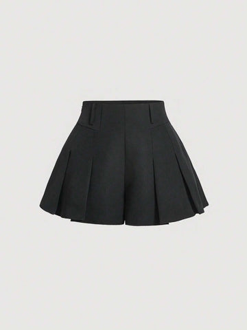 MOD Solid Pleated Wide Leg Shorts