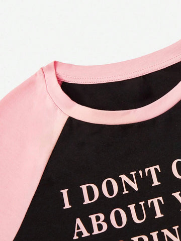 EZwear Slogan Graphic Raglan Sleeve Crop Tee