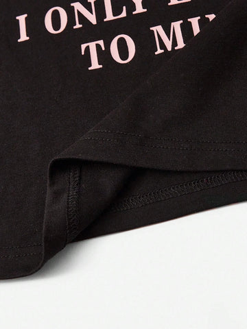 EZwear Slogan Graphic Raglan Sleeve Crop Tee