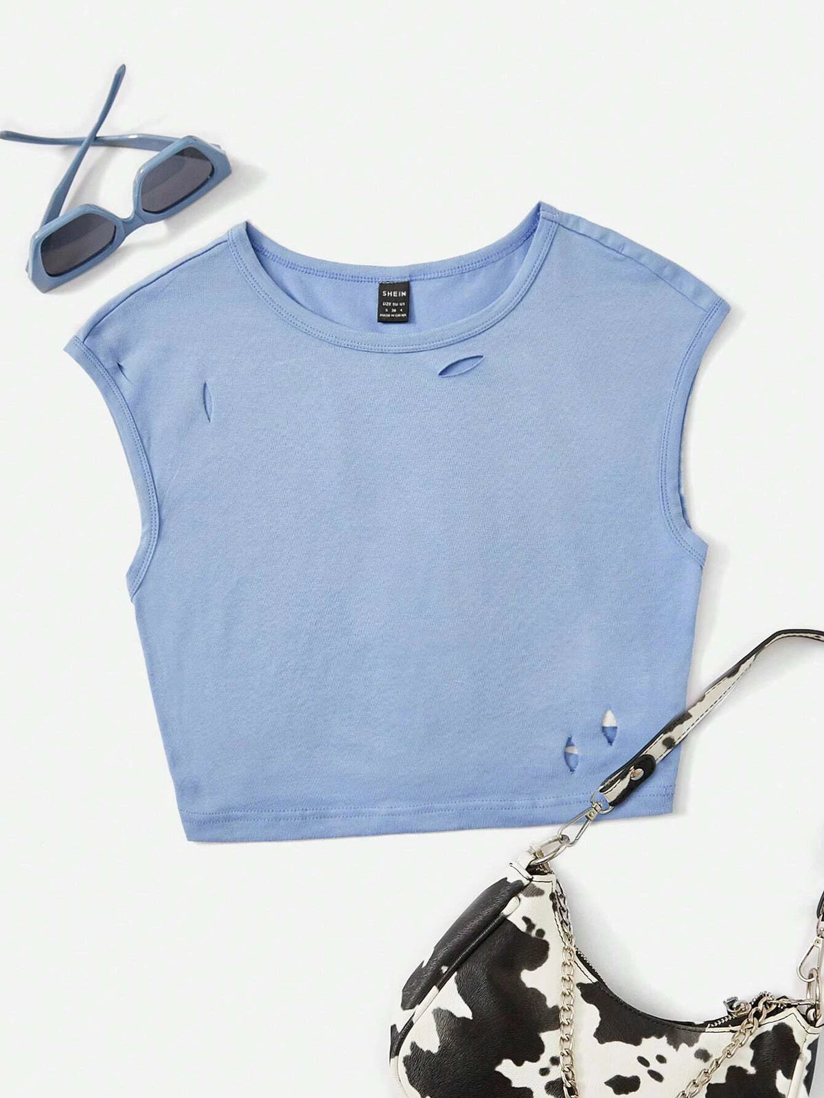 EZwear Solid Ripped Crop Tee