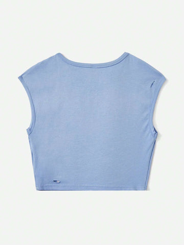 EZwear Solid Ripped Crop Tee