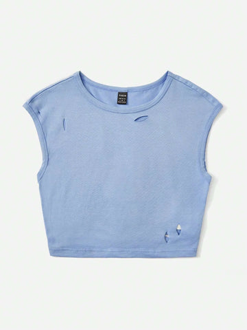 EZwear Solid Ripped Crop Tee