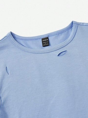 EZwear Solid Ripped Crop Tee