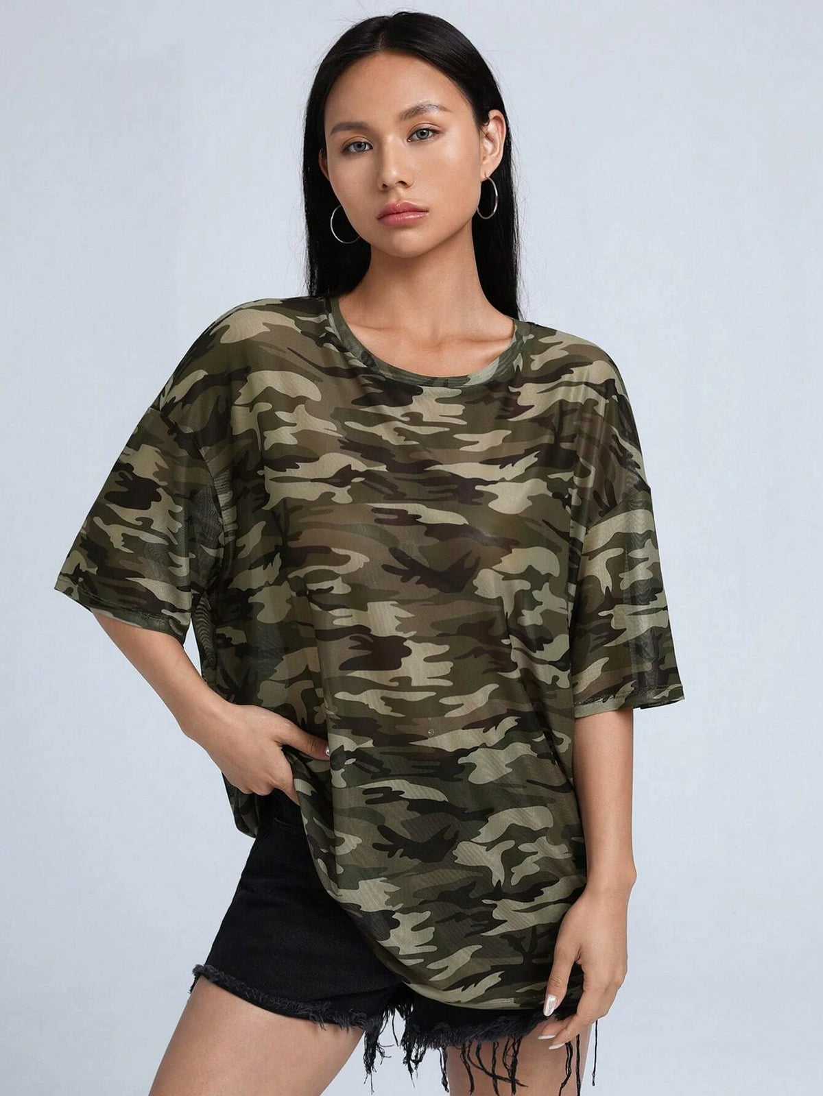 Camo Print Drop Shoulder Tee