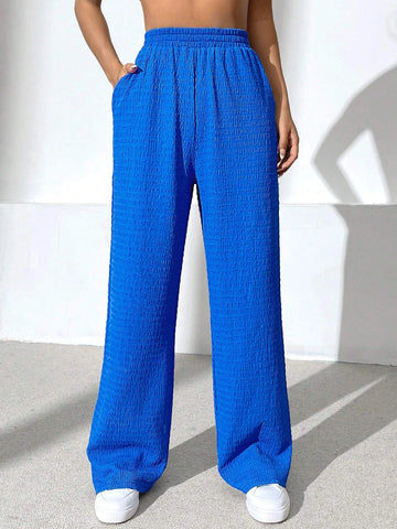 EZwear Solid Slant Pocket Wide Leg Pants