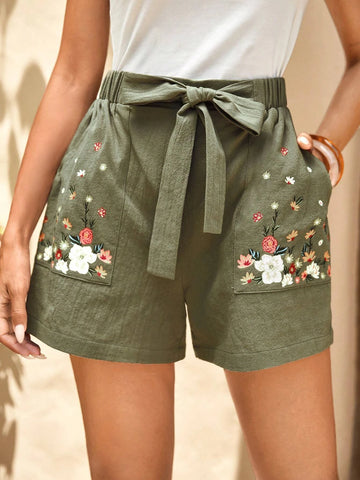 EMERY ROSE Floral Print Tie Front Shorts