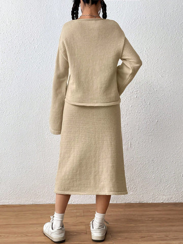  Essnce Drop Shoulder Sweater & Knit Skirt