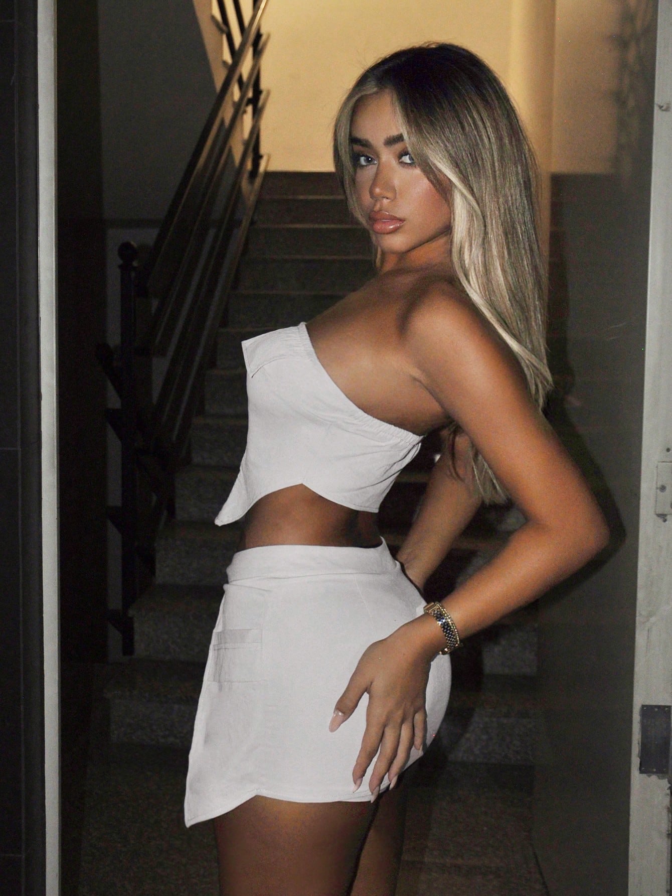 SHEIN ICON Zip up Bandana Hem Crop Tube Top & Bodycon Skirt